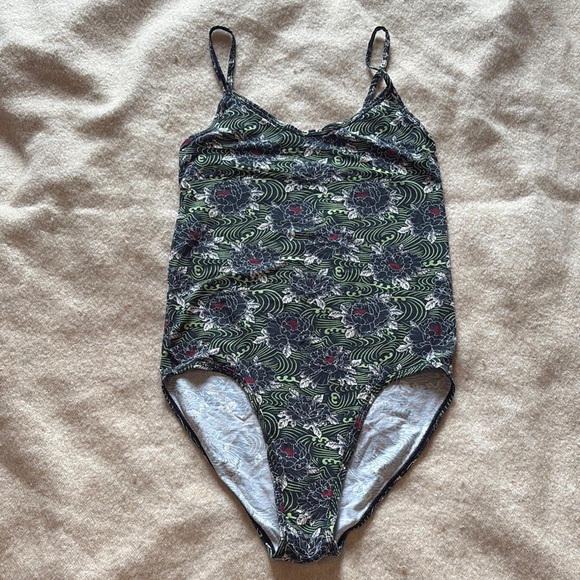 Ethika Floral Patterned Bodysuit - Black and Green - Picture 1 of 3
